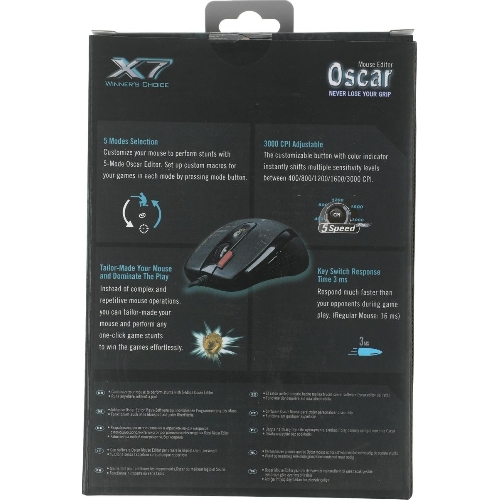 Мышь проводная A4Tech F5 черный, 3000 dpi, USB, кнопки - 7