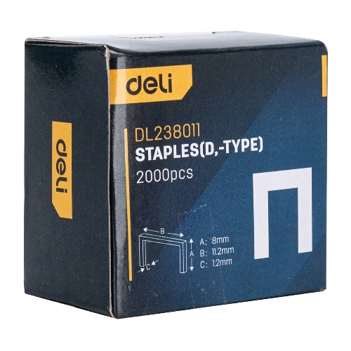 Набор скоб для степлера (Тип D) Deli DL238011 (8 х 11,2 х 1,2мм x 2000 шт) нержавеющая сталь.