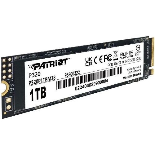 Накопитель SSD Patriot P320, 1Tb, PCIe 3.0 x4, M.2 2280, NVMe, R/W 3000/2200