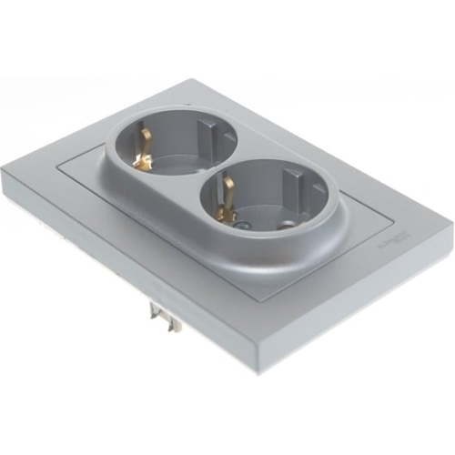 Розетка 2-м AtlasDesign с заземл. 16А в сборе алюм. SchE ATN000324