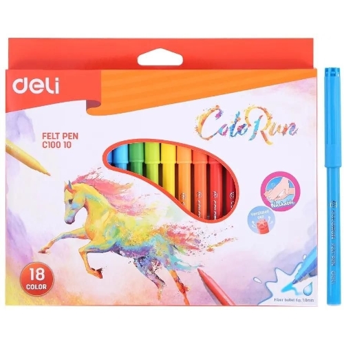 Фломастеры Deli EC10010 ColoRun, вентилируемый колпачок, 18 цветов, коробка с европодвесом