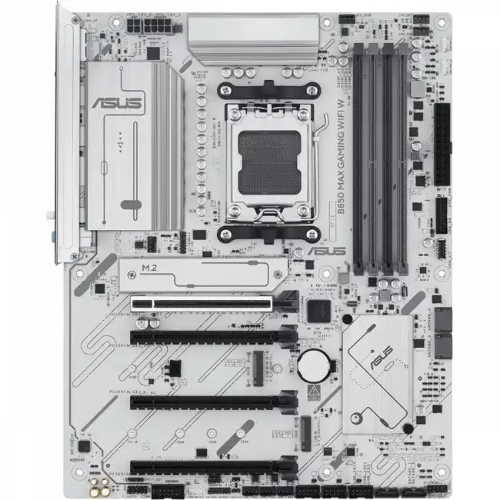Материнская плата ASUS B850 MAX GAMING WIFI W, AM5, AMD B850, 4xDDR5, 4xSATA, 3xM.2, 1xPCIe 5.0 x16, 1xPCIe 4.0 x4, 2xPCIe 3.0 x1, 1xDisplayPort, 1xHDMI, 1x2.5Gb LAN, Wi-Fi 6E, Bluetooth 5.3, 1xUSB-C 10Gbps, 3xUSB-A 10Gbps, 2xUSB-A 5Gbps, 2xUSB-A 2.0, 3x3.5 мм, 7.1, ATX