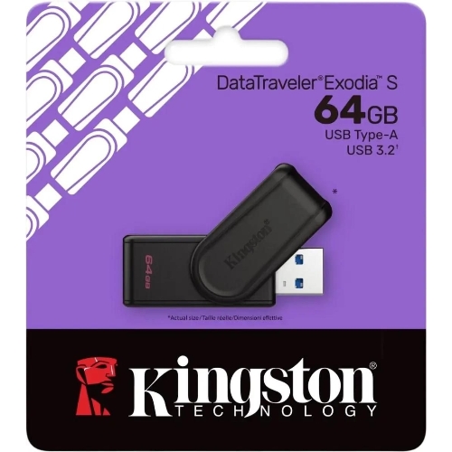 Флешка USB Kingston DataTraveler Exodia S (DTXS/64Gb), 64Gb, USB 3.2 Gen 1, R/W 150/60, черный