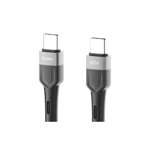 Кабель OLMIO BOLT, Type-C - Type-C, 60W, 1.2м, тканевая оплетка, черный