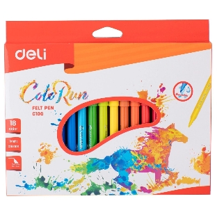 Фломастеры Deli EC10010 ColoRun, вентилируемый колпачок, 18 цветов, коробка с европодвесом