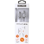 Кабель Qumo Type-С кабель, 1м, USB 2.0, 5В, 2А, 10Вт, тканевая оплетка, стальной коннектор, серый космос