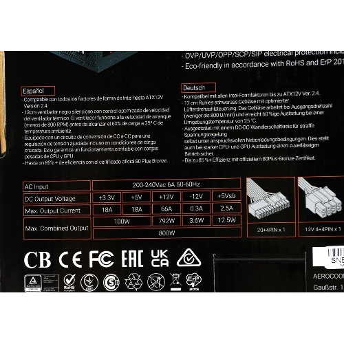 Блок питания Aerocool/Formula KCAS-800W, 800Вт, PLUS 80 PLUS Bronze, 120мм, черный