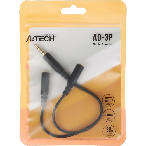 Адаптер аудио A4Tech AD-3P 2xJack 3.5 (f)/Jack 3.5 (m) 0.2м. черный