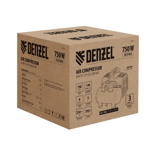 Компрессор Denzel DLS750/6 безмасляный малошумный 750 Вт, 140 л/мин,ресивер 6 л