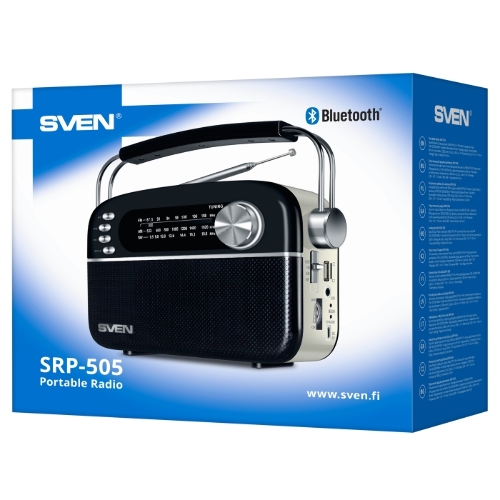 Радиоприемник белый SVEN SRP-505 (4 Вт, FM/AM/SW, USB, SD/microSD, Bluetooth, 1200 мАч)