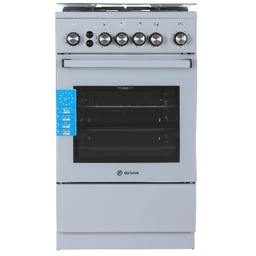 Плита Газовая De Luxe 5040.40г (кр) ЧР-012 серый (стеклянная крышка) реш.чугун