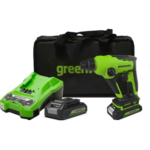 Перфоратор GreenWorks GD24SDS1K2, 24 В, 1,2 Дж, от аккумулятора