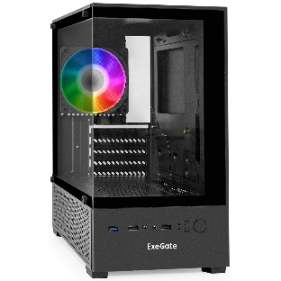Компьютерный корпус Minitower ExeGate i3 SEA (mATX, без БП, 1*USB+1*USB 3.0, HD аудио, черный, 1 вент. 12см с RGb подсветкой, передняя и боковая панели - закаленное стекло)