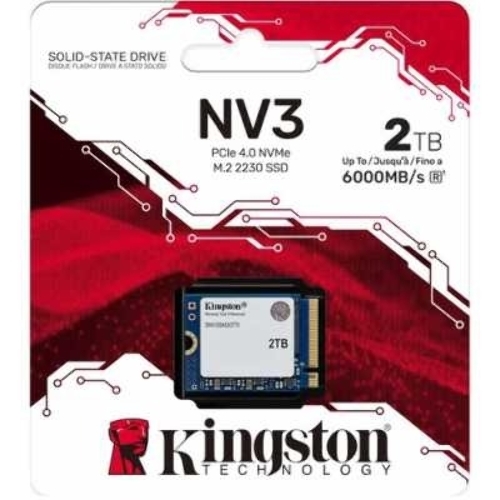 Накопитель SSD Kingston NV3, 2000Gb, M.2(22x30мм), NVMe, PCIe 4.0 x4, 3D TLC, R/W 6000/5000Mb/s, TbW 640, DWPD 0.2