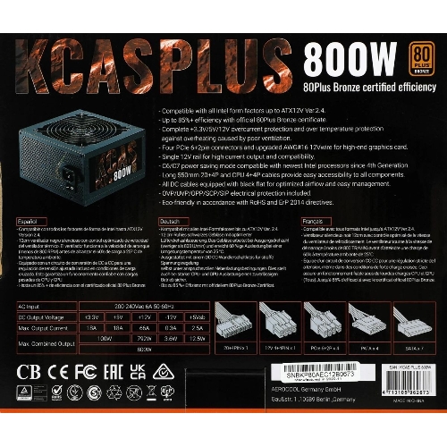 Блок питания Aerocool/Formula KCAS-800W, 800Вт, PLUS 80 PLUS Bronze, 120мм, черный