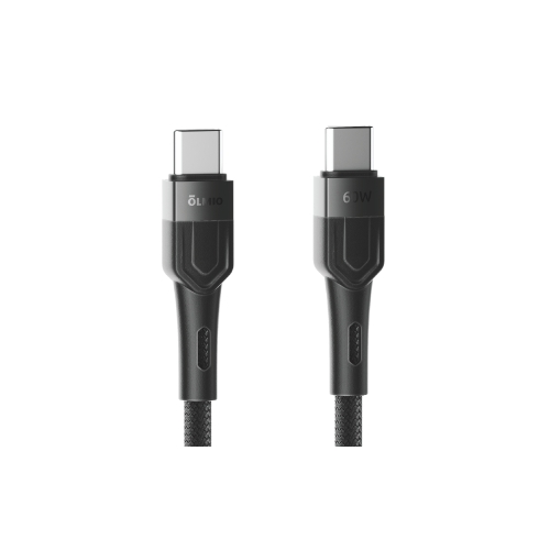 Кабель OLMIO BOLT, Type-C - Type-C, 60W, 1.2м, тканевая оплетка, черный
