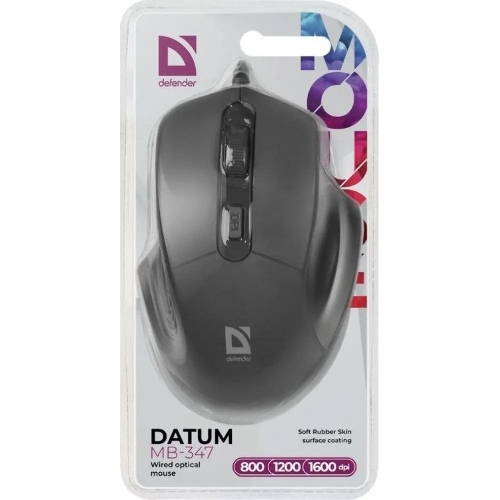 Мышь проводная Defender Datum MB-347 черный, 1600 dpi, USB, кнопки - 4
