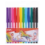 Фломастеры Deli EC10003 ColoRun, вентилируемый колпачок, 12 цветов, пакет с европодвесом