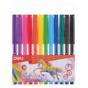 Фломастеры Deli EC10003 ColoRun, вентилируемый колпачок, 12 цветов, пакет с европодвесом
