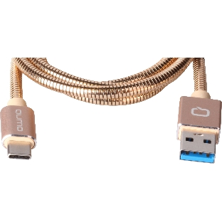 КабельQumo Type-С кабель, 1м, USB 3.0, 5В, 3А, 15Вт, металлическая оплетка, металлический коннектор, золотой
