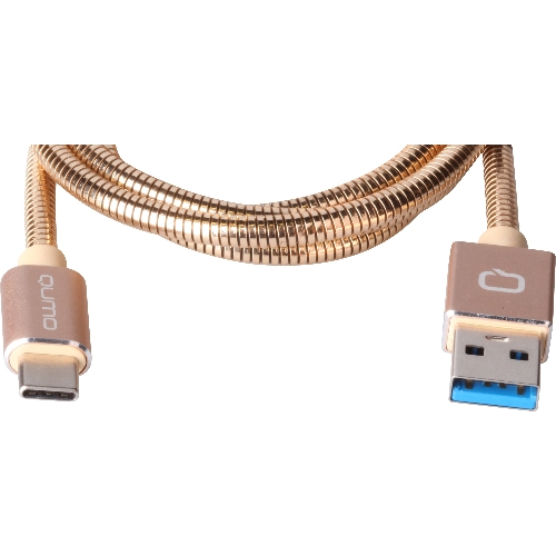 КабельQumo Type-С кабель, 1м, USB 3.0, 5В, 3А, 15Вт, металлическая оплетка, металлический коннектор, золотой