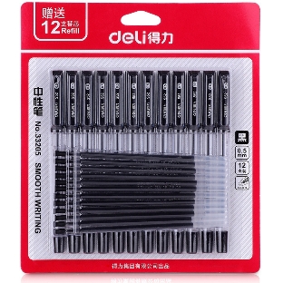 Набор ручек гелевых Deli 33205-BK прозрачный/черный, черные чернила, блистер (12шт), линия 0.5мм, резиновая манжета 12 ручек + 12 сменных стержней