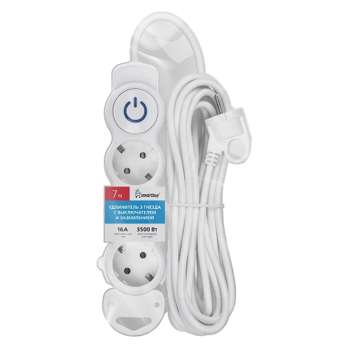 Удлинитель Smartbuy (SBE-16-3-07m-ZS) 3 роз х 7,0 м - белый