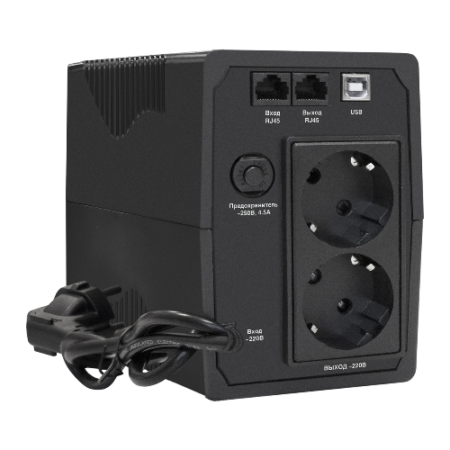 Источник бесперебойного питания ExeGate Power Back BNB-650.LED.AVR.2SH.RJ.USB (650VA/360W, LED, AVR,2*Schuko, RJ45/11, USB, батарея 12V 7.2Ah, Black)