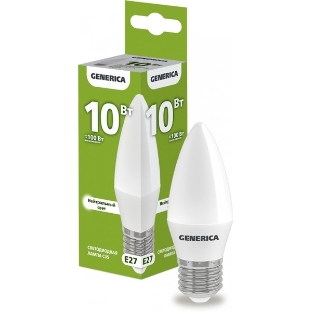 Лампа светодиодная C35 свеча 10Вт 230В 4000К E27 GENERICA