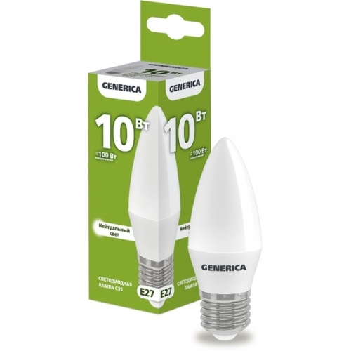 Лампа светодиодная C35 свеча 10Вт 230В 4000К E27 GENERICA