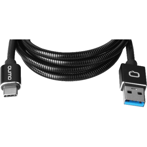 Кабель Qumo Type-С кабель, 1м, USB 3.0, 5В, 3А, 15Вт, металлическая оплетка, металлический коннектор, черный