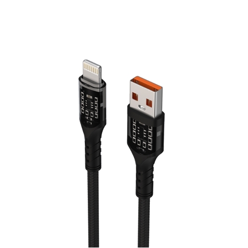 Дата-кабель Maxvi MC-33L USB-Lightning 2.4А, прозрачный корпус, LED подсветка, 1м, черный