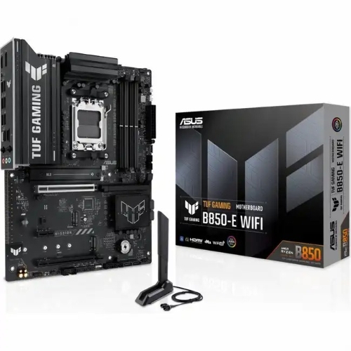 Материнская плата ASUS TUF Gaming B850-E WiFi, AM5, AMD B850, 4xDDR5, 4xSATA, 3xM.2, 1xPCIe 5.0 x16, 1xPCIe 4.0 x16, 1xPCIe x1, 1xDP, 1xHDMI, 2xUSB-C (1x10Gbps, 1x20Gbps), 3xUSB-A 5Gbps, 3xUSB-A 2.0, 1x2.5Gb LAN, Wi-Fi 6E, Bluetooth 5.3, 3x3.5 мм, 7.1, ATX