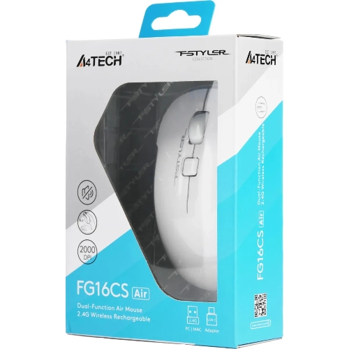 Мышь беспроводная A4Tech Fstyler FG16CS Air белый, 2000 dpi, радиоканал, USB, кнопки - 3