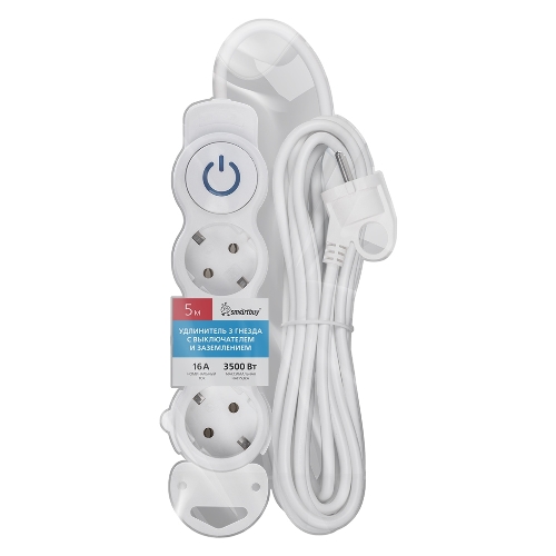 Удлинитель Smartbuy (SBE-16-3-05m-ZS) 3 роз х 5,0 м - белый