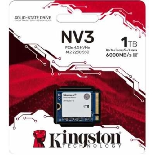 Накопитель SSD Kingston NV3, 1000Gb, M.2(22x30мм), NVMe, PCIe 4.0 x4, 3D TLC, R/W 6000/4000Mb/s, TbW 320, DWPD 0.2 (60 мес)