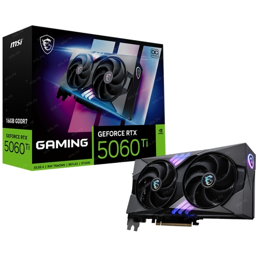 Видеокарта MSI RTX 5060 Ti 16G GAMING OC, NVIDIA RTX 5060 Ti, 16 ГБ GDDR7, 128 бит, PCI-e 5.0, 1xHDMI, 3xDP, 2647 МГц