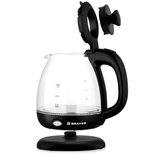 Чайник электрический BRAYER BR6106, 1100 Вт, 1 л, стеклянный, автоотключение, подсветка, черный