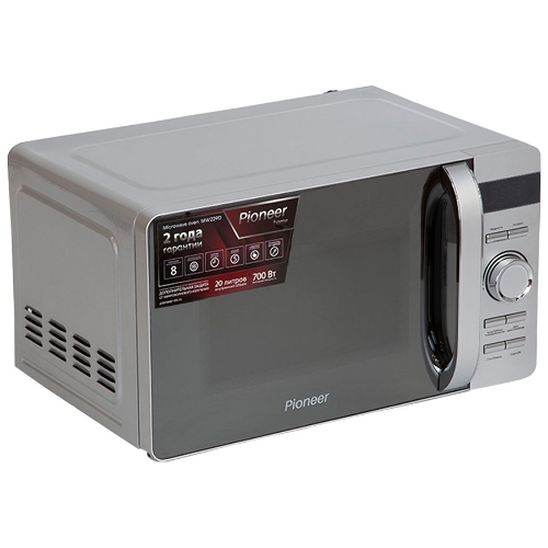 Микроволновая печь Pioneer MW229D серебристый, 20 л, 700 Вт, переключатели - кнопки, поворотный механизм