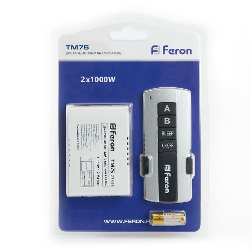 Выключатель дистанционный Feron 230V 1000W 2-хканальный 30м с пультом управления, TM75