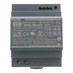 Блок питания AC-DC, 100.8Вт, вход 85...264 В AC 47...63Гц, 120...370В DC, выход 24В, 4.2А, рег. выхода 21.6...29В, изоляция 3000В AC, в кожухе на DIN-рейку, 70х90х54.5мм, -30...+70°С