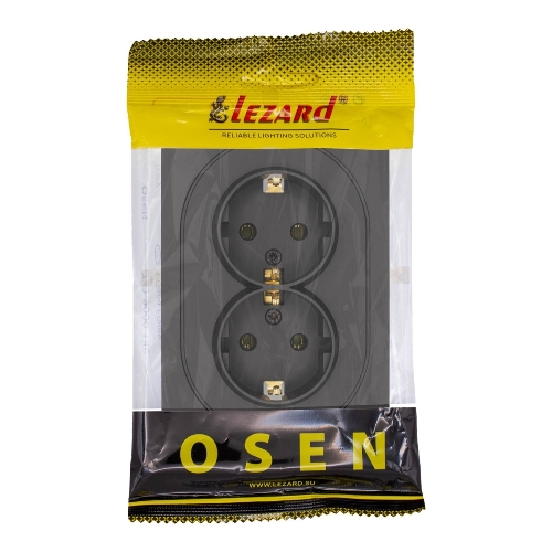 Розетка 2-м LEZARD СП OSEN с заземл. ПБТ, механизм, черный бархат 743-4200-127B