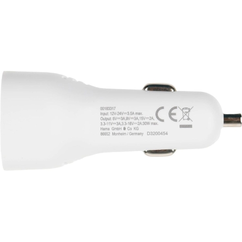 Комплект зарядное устройство Hama H-183317 3A PD для Apple кабель Apple Lightning/Type-C белый