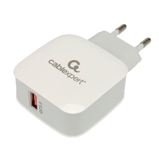 Сетевое зарядное устройство Cablexpert MP3A-PC-40, 18Вт, 3А, быстрая зарядка QC3.0, 1 порт USB, белый, пакет