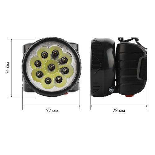Фонарь налобный ЭРА светодиодный Трофи TG9 ударопрочный, 9 LED, 2 режима, аккумуляторный, черный
