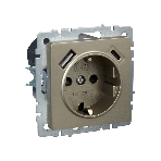 Розетка 1-местная IEK BRITE РЮш11-1-БрШ (BR-R14-16-U22-018-K37) с заземлением, с защитными шторками, 16А, с USB A+C 18 Вт, шампань