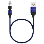 Кабель Maxvi MCm-02M blue, USB-A - MicroUSB, 2A, магнитный разъем, LED ток макс. нагрузки 2А, макс. напряжение 5V; стандарт USB 2.0; длина 1.5м, нейлоновая оплетка, съемный магнитный коннектор, LED подсветка, синий