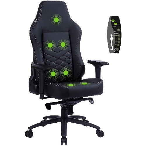 Кресло Cactus CS-CHR-0112BL-M черный, экокожа, 120 кг, подголовник, регулируемые подлокотники, механизм качания