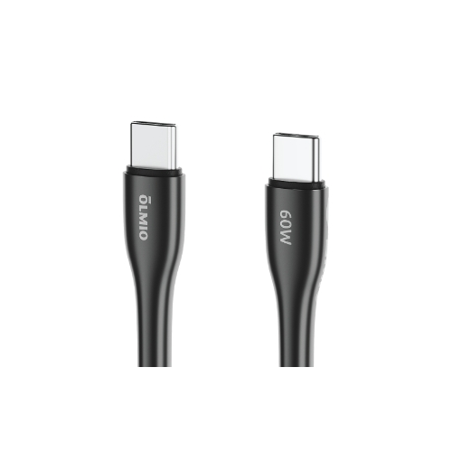 Кабель OLMIO STYLE, Type-C - Type-C, 60W, 1.2м, тканевая оплетка, черный