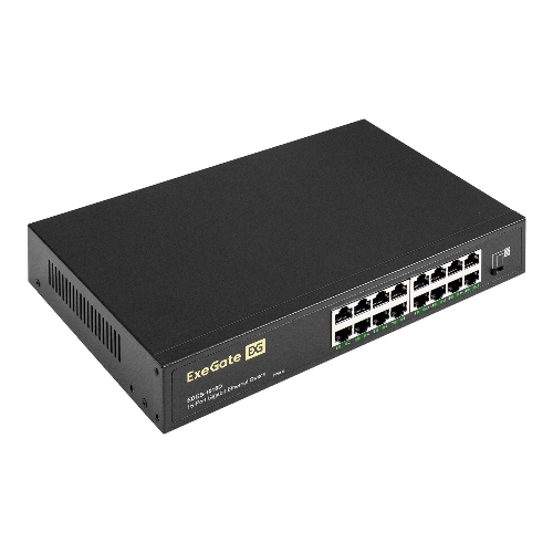 Коммутатор неуправляемый ExeGate EDGS-1016D (16-портовый гигабитный UTP 10/100/1000 Base-T, металлический корпус, с возможностью установки в стойку, с функцией энергосбережения (EEE))